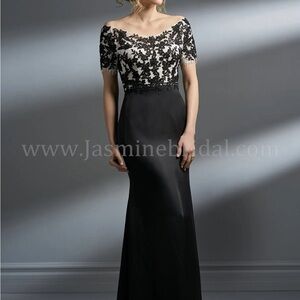 Elegant Black and White Off-Shoulder Maxi Dress